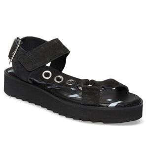 NWOB AllSaints Rhianne Suede Platform Strappy Buckle Sandal, Black, EU 37